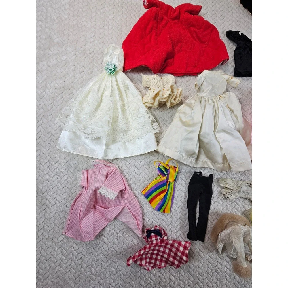 Vintage Barbie Doll Clothes Accessories Lot 19pc Gowns Rainbow Dress Red Jacket